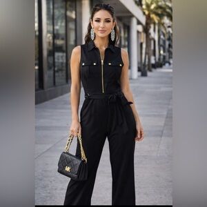 NWOT Michael Kors Black Jumpsuit with Gold Zipper & buttons